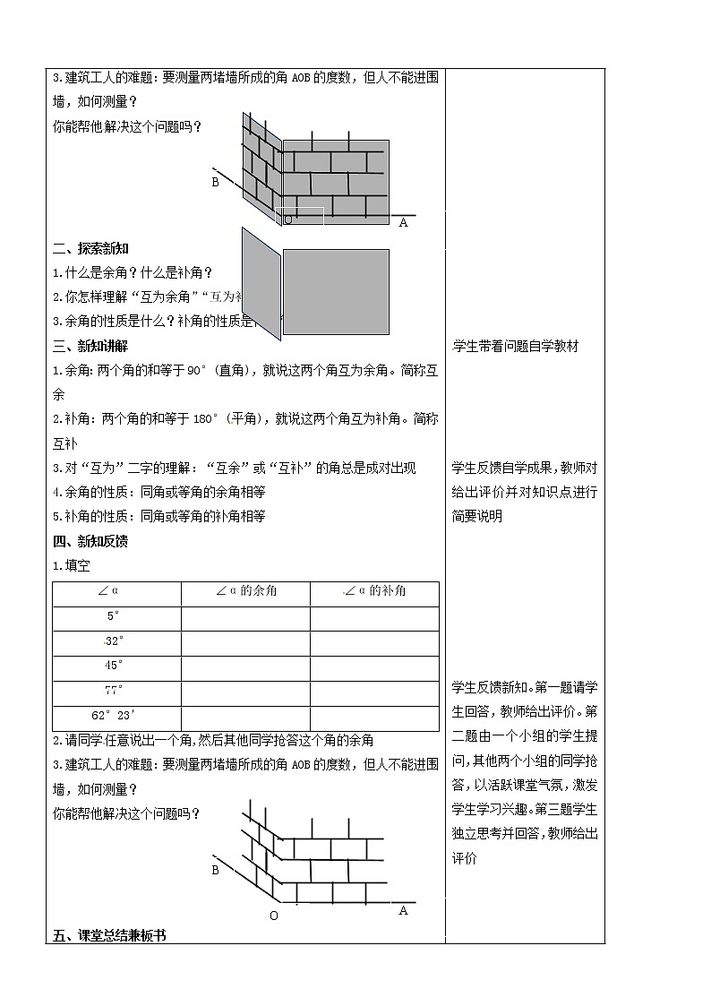 七年级数学上册图形的认识角第课时余角和补角教案(1)第2页