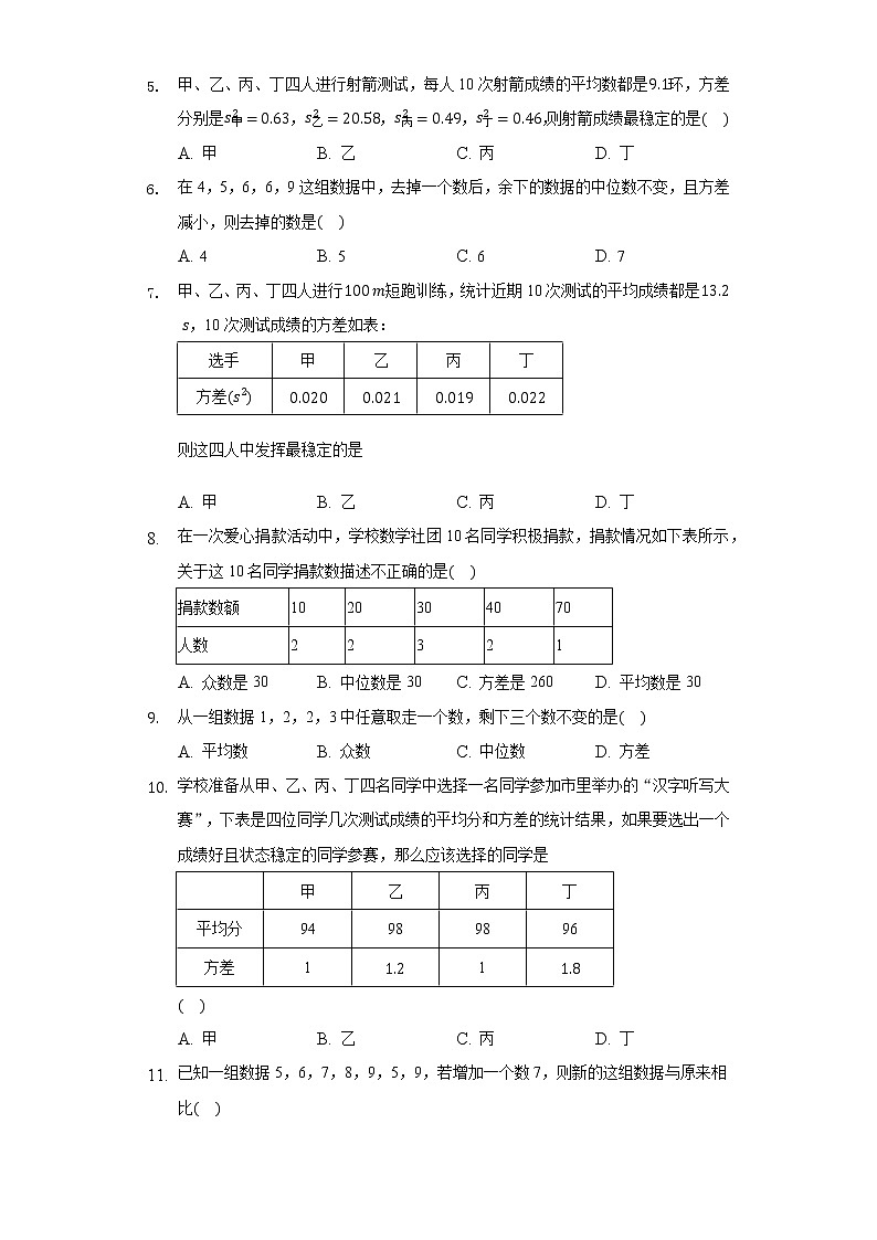 4.5方差 同步练习  青岛版初中数学八年级上册02