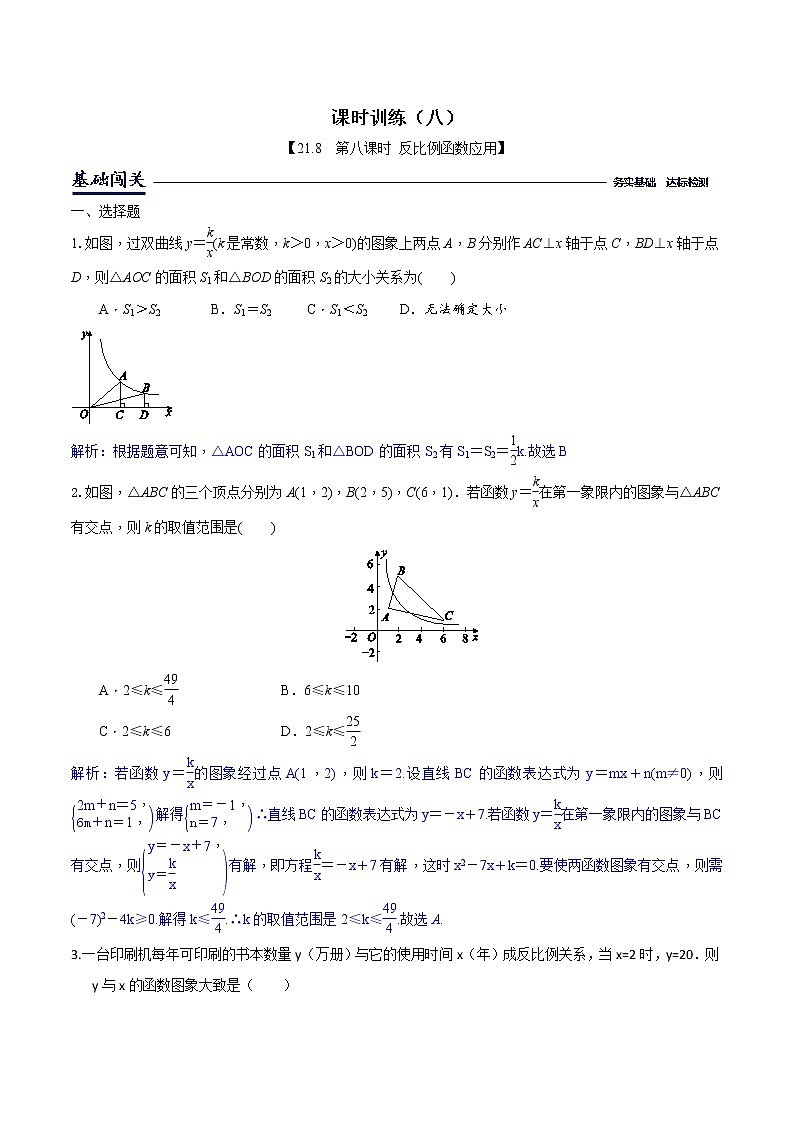 21.5.3反比例函数应用-沪科版九年级数学上册课时训练（原卷+解析）01