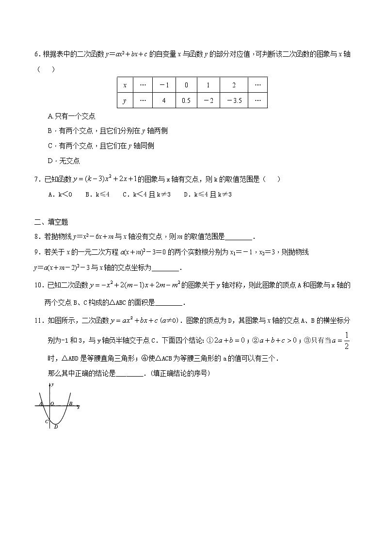 21.3二次函数与一元二次方程-沪科版九年级数学上册课时训练（原卷+解析）02