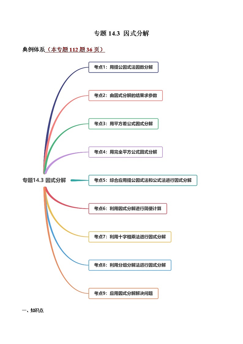 专题14.3 因式分解讲练-2021-2022学年人教版八年级数学上册同步讲练01