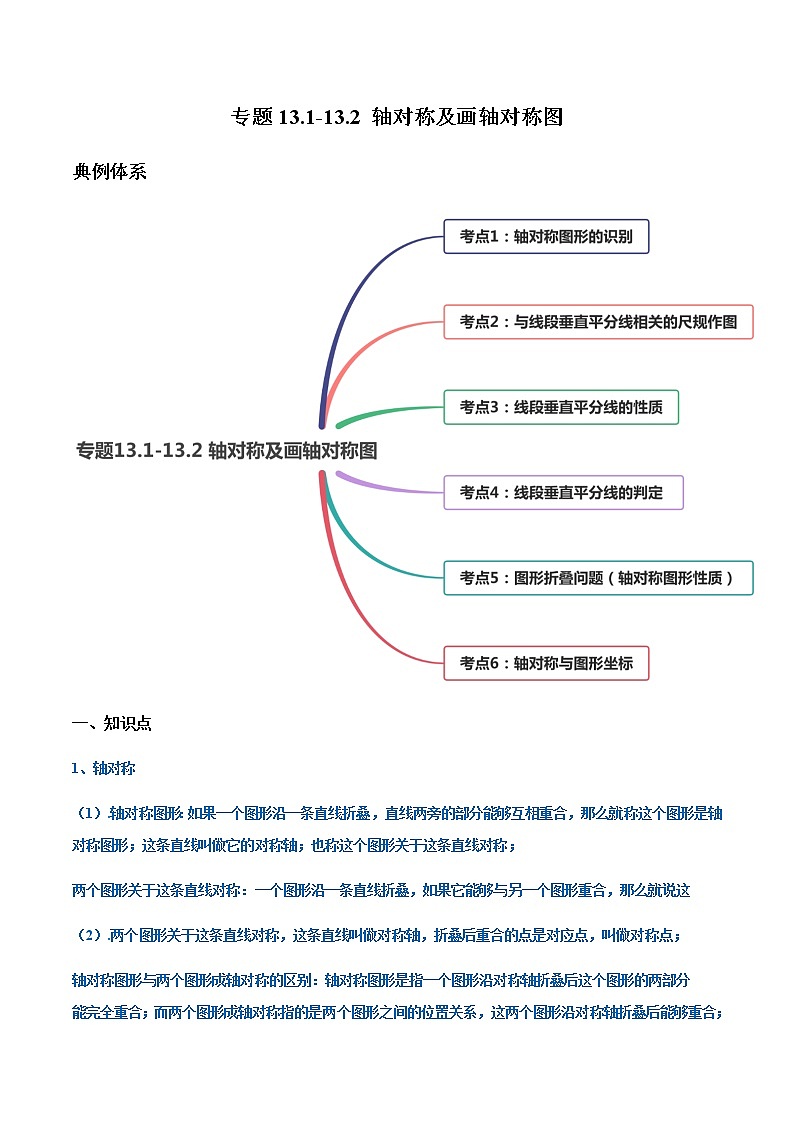 专题13.1-13.2 轴对称及画轴对称图讲练-2020-2022学年八年级上册同步讲练（原卷版）（人教版）第1页
