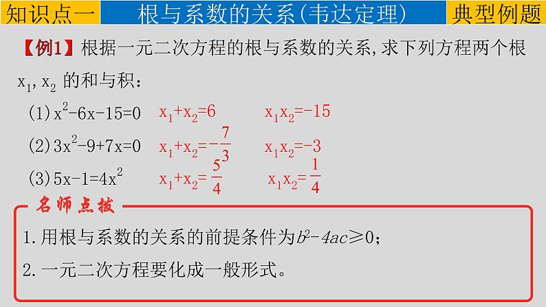 人教版2021-2022学年九年级数学上册21.2.4 一元二次方程根与系数的关系课件（17张）04