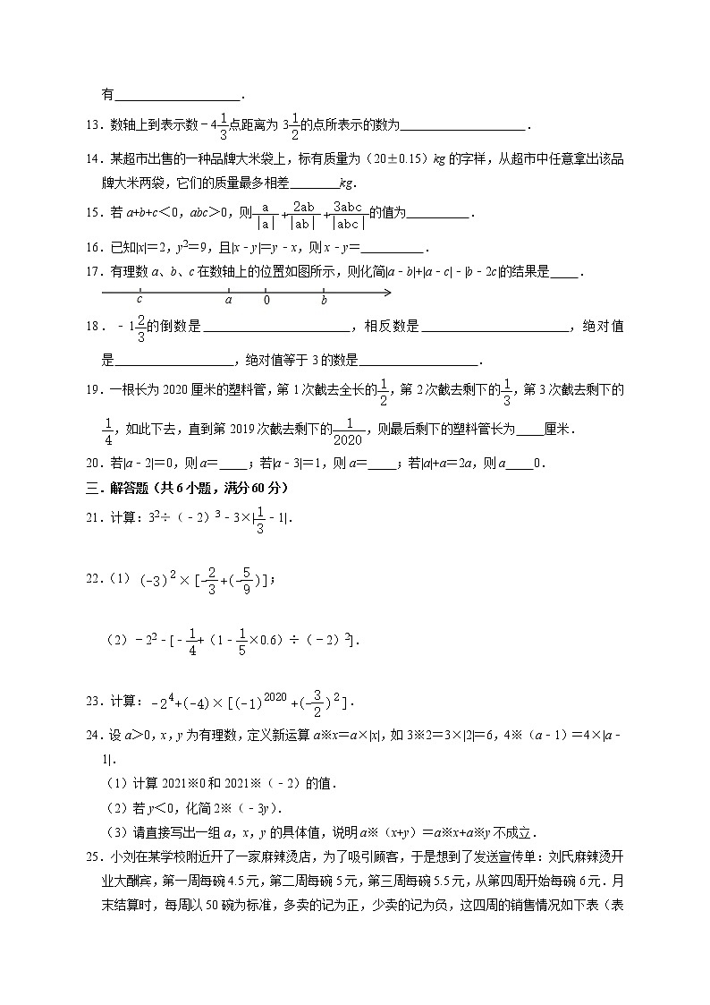 2021-2022学年人教版七年级数学上册《第1章有理数》能力达标测评卷（含解析）02
