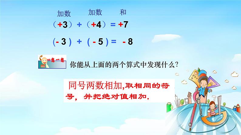 人教版七年级数学上册1.3.1有理数的加法课时1精品课件、精品教案、精品学案和课堂达标05