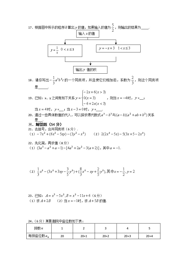 人教版七年级数学上册 整式的加减单元测试卷 无答案第2页