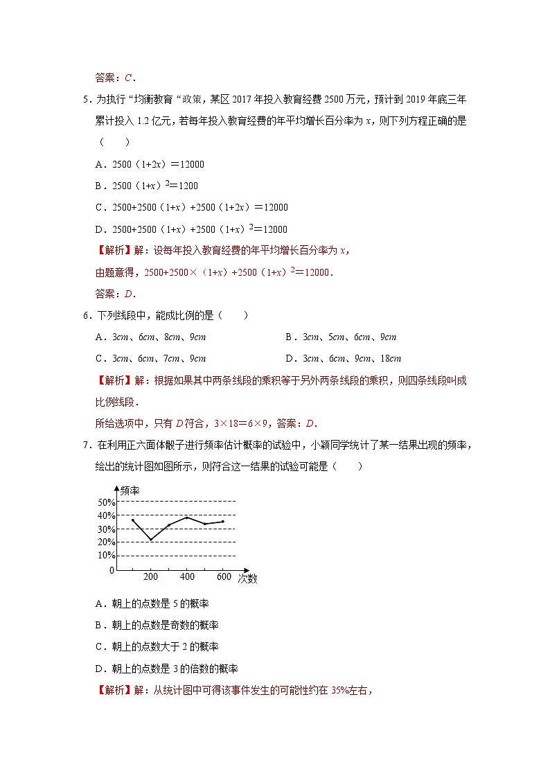 河南省2021—2022年九年级数学上册第一次月考模拟试卷（卷二）解析版第3页