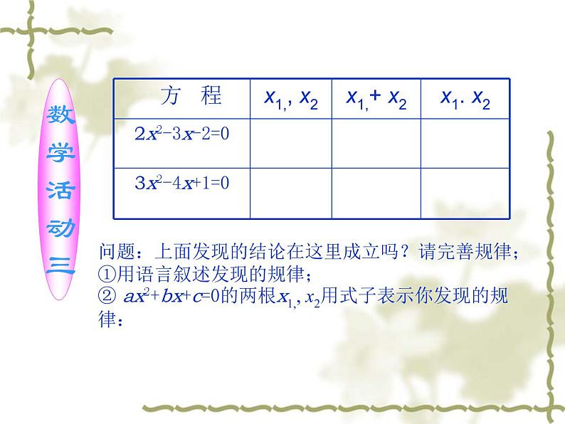 北师大版九年级上册第二章  2.5一元二次方程根与系数的关系（第一课时）课件PPT07