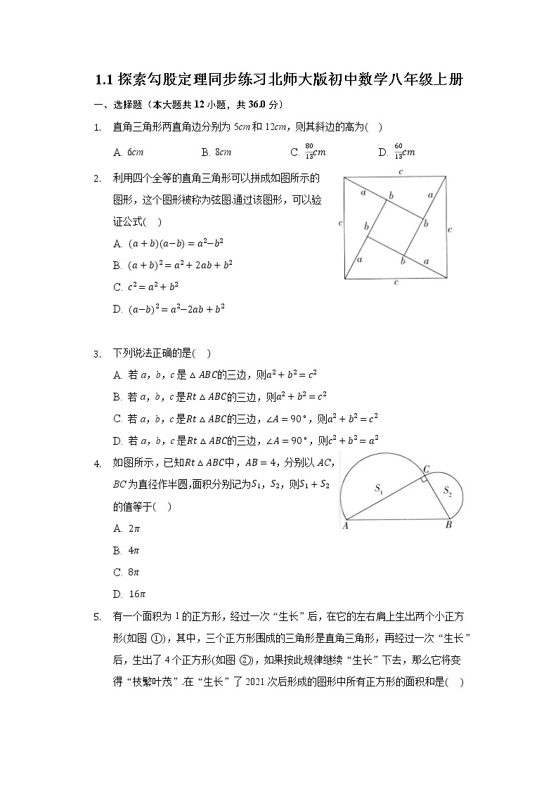 1.1探索勾股定理 同步练习 北师大版初中数学八年级上册01