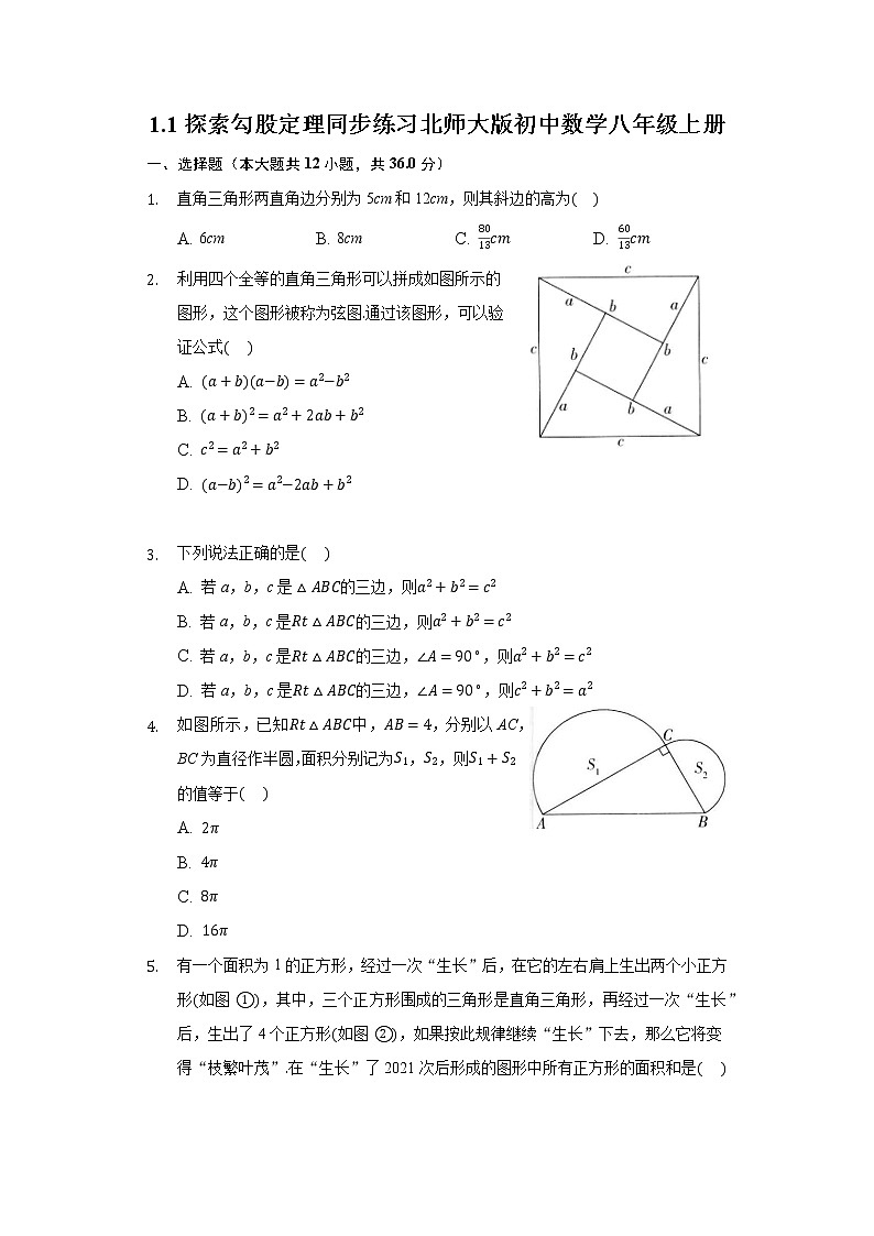 1.1探索勾股定理 同步练习 北师大版初中数学八年级上册01