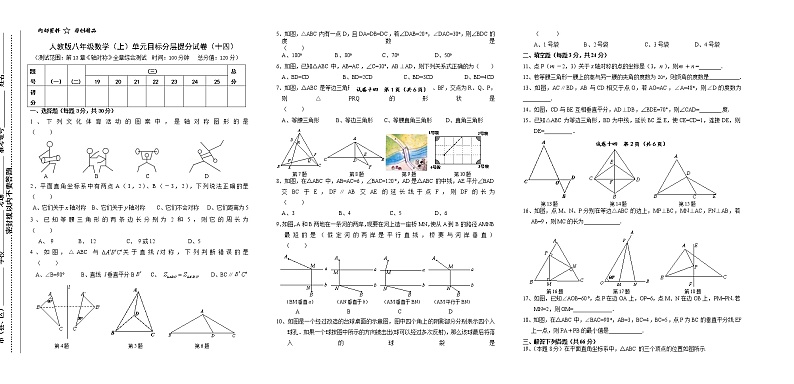 试卷（14）第13章轴对称4单元目标分层提分试卷01