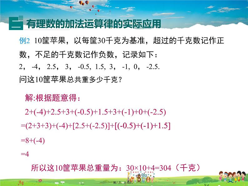 华师版数学七年级上册-2.6.2 有理数加法的运算律【教学课件】07