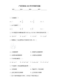 广西玉林市2020年中考数学试题及参考答案