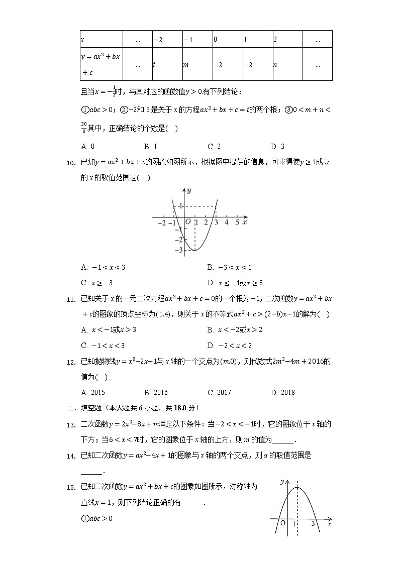 1.4二次函数与一元二次方程的联系 同步练习 湘教版初中数学九年级下册03