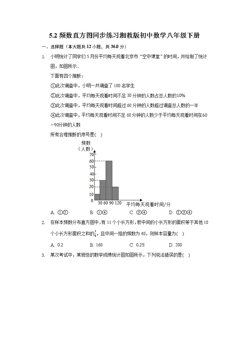 5.2频数直方图  同步练习 湘教版初中数学八年级下册01