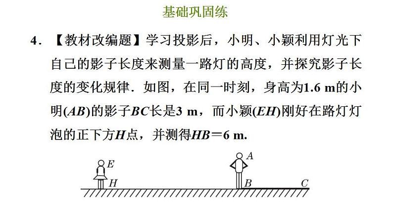 冀教版九年级下册数学 第32章 32.1 投影 习题课件07