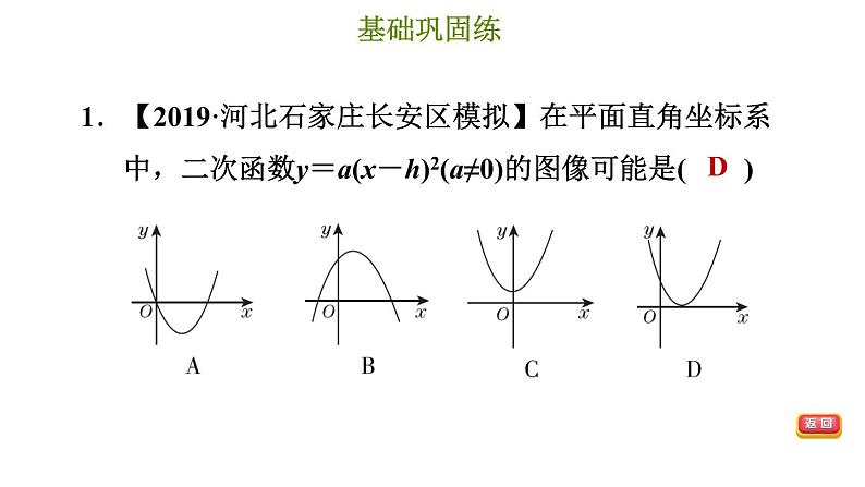 冀教版九年级下册数学 第30章 30.2.3  二次函数y＝a(x－h)²的图像和性质 习题课件第4页