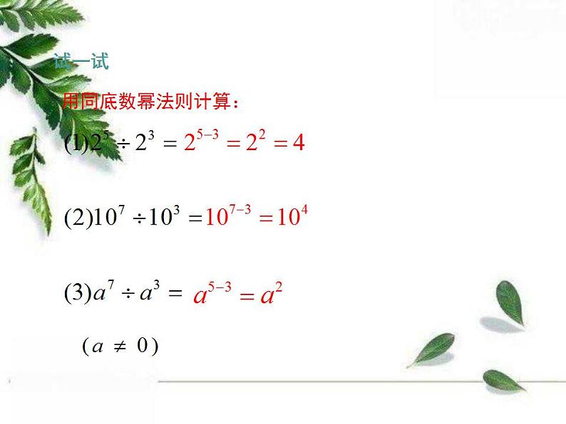 华师大版八年级上册数学 12.1.4 同底数幂的除法 教学课件07