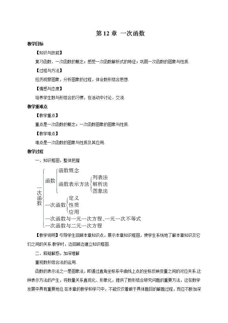 沪科版八年级数学上册第12章一次函数章末复习教案第1页