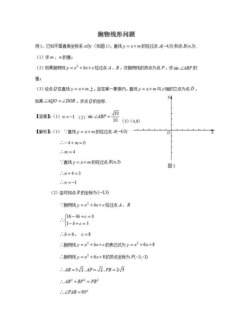 中考数学二轮复习难题突破：抛物线型问题（解析版）第1页