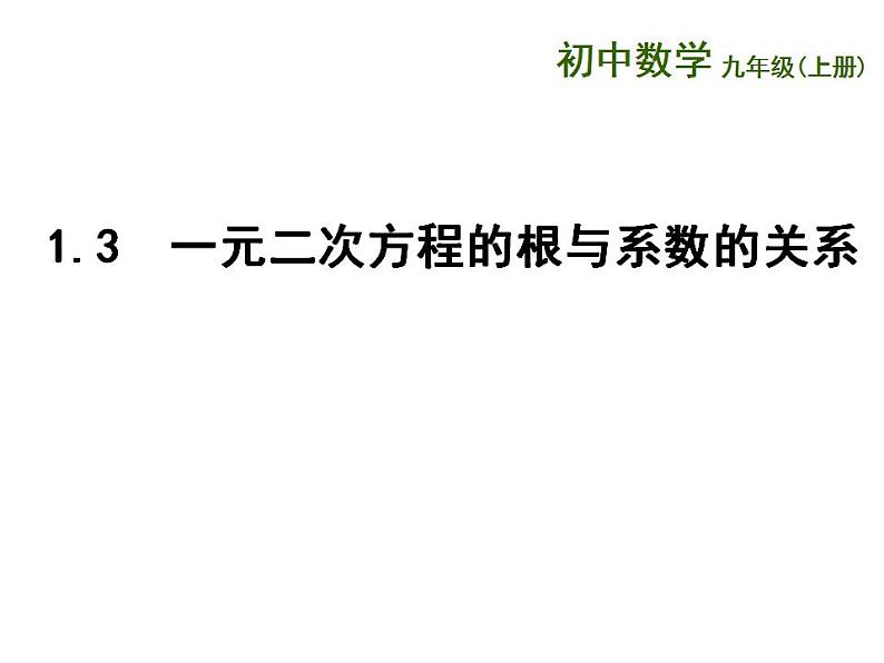 苏科版九年级数学上册 1.3 一元二次方程的根与系数的关系课件PPT第1页