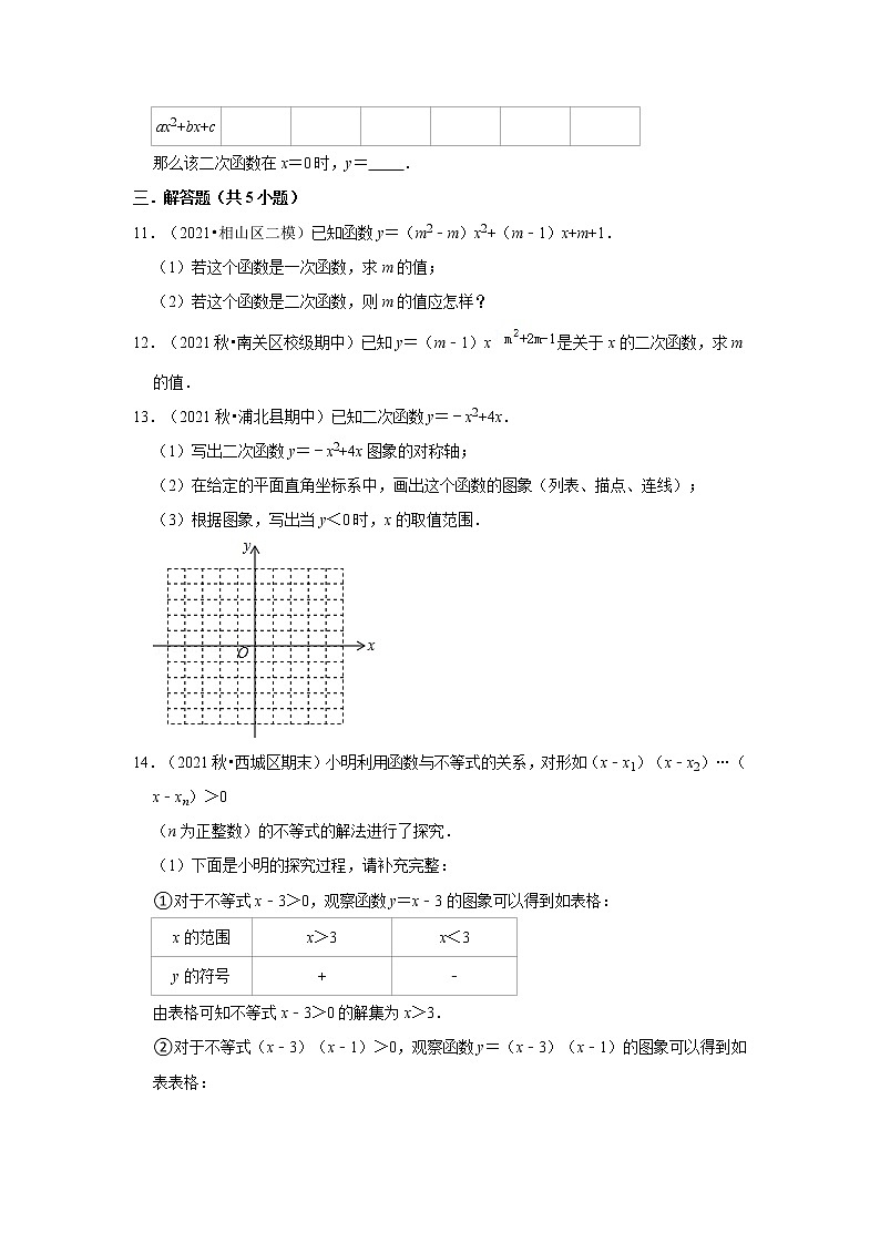 2021-2022学年上学期初中数学人教新版九年级期中必刷常考题之二次函数的图象和性质第3页