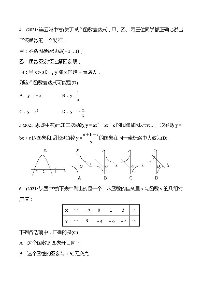 备战2022 中考数学 人教版 第十二讲 二次函数的图象与性质 专题练（教师版）第2页
