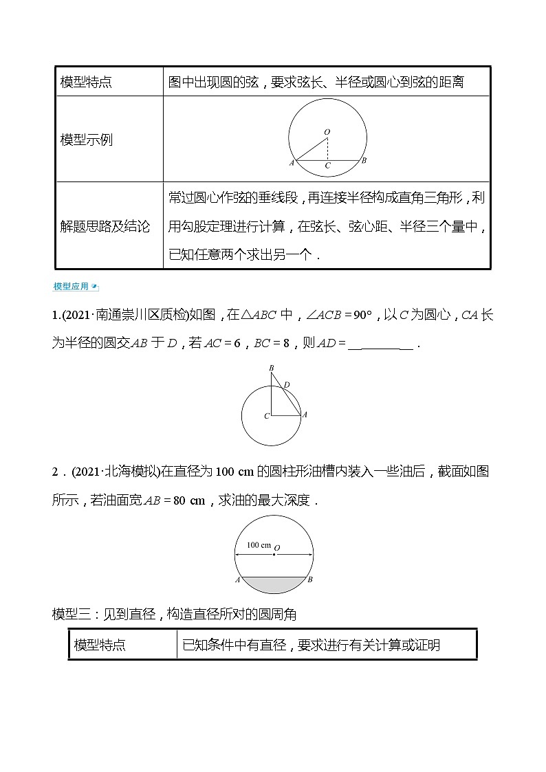 备战2022 中考数学 人教版 微专题九 圆中常见辅助线的作法02