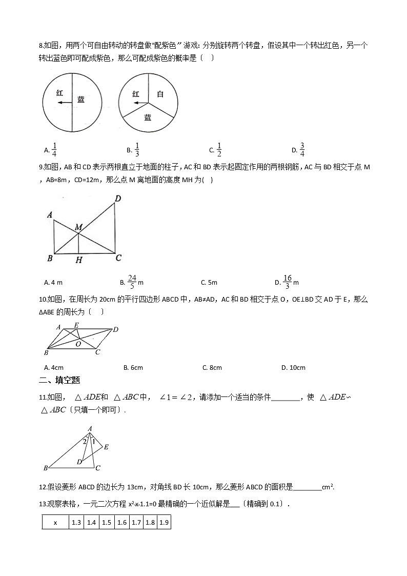 2021年陕西省咸阳市九年级上学期数学期中考试试卷含答案第2页
