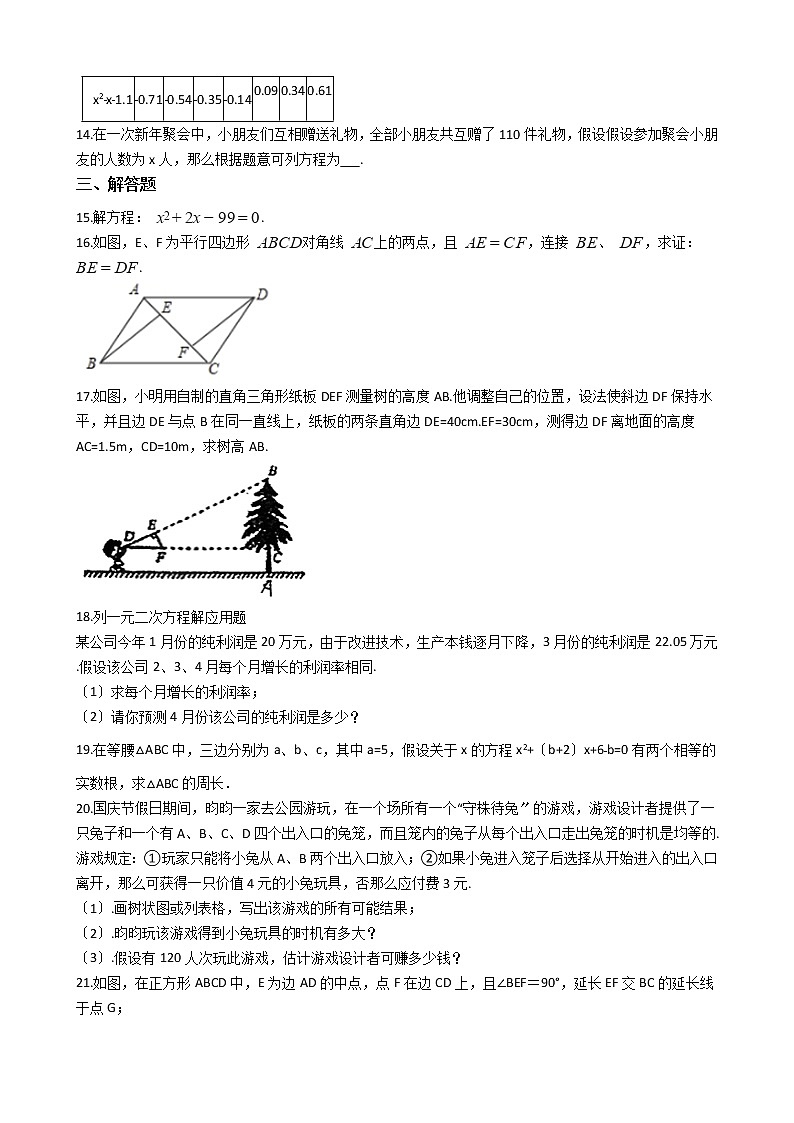 2021年陕西省咸阳市九年级上学期数学期中考试试卷含答案第3页