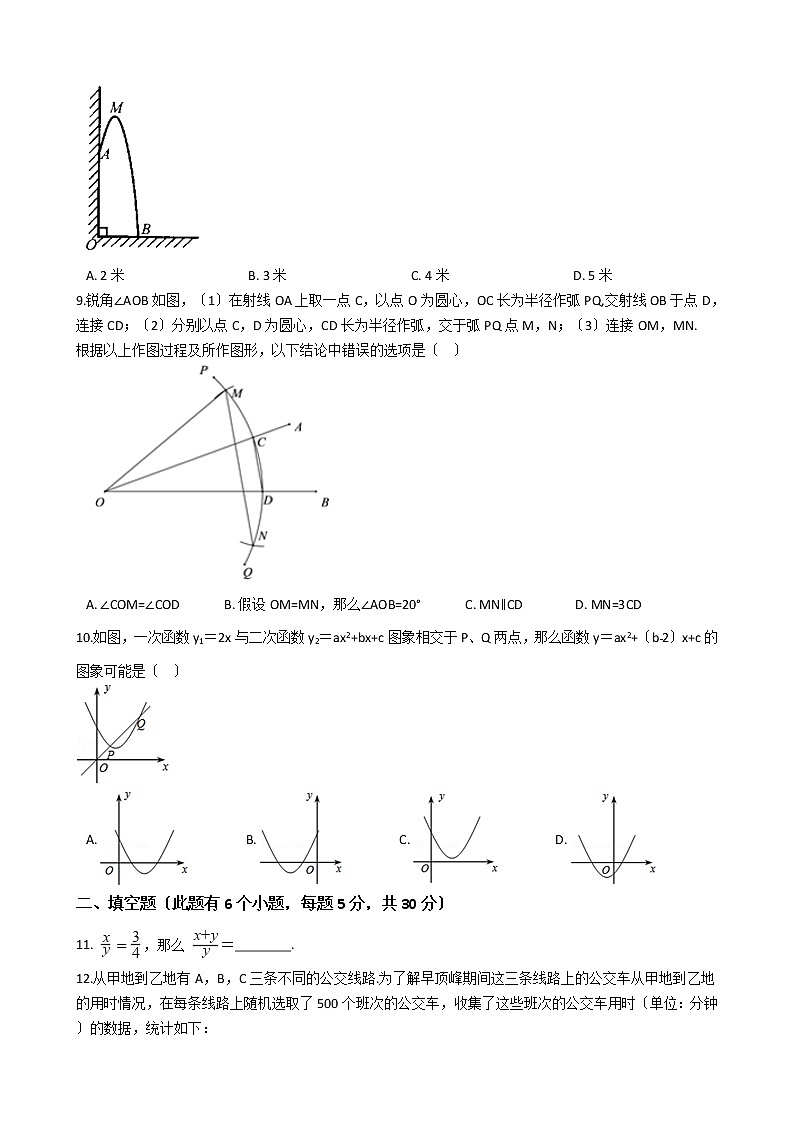 2021年浙江省绍兴市九年级上学期数学期中考试试卷 (1)含答案第2页