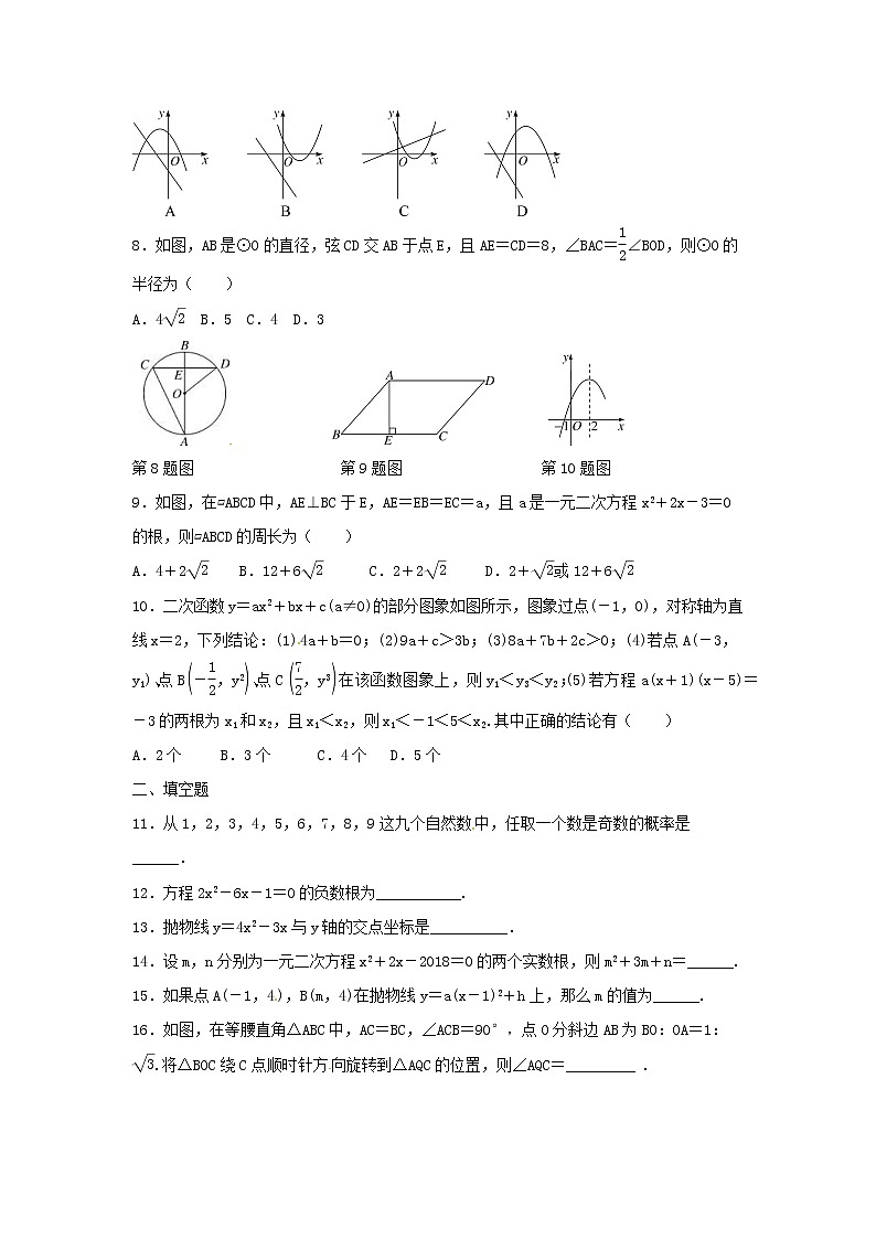 人教版数学九年级上册期末复习试卷06（含答案）第2页
