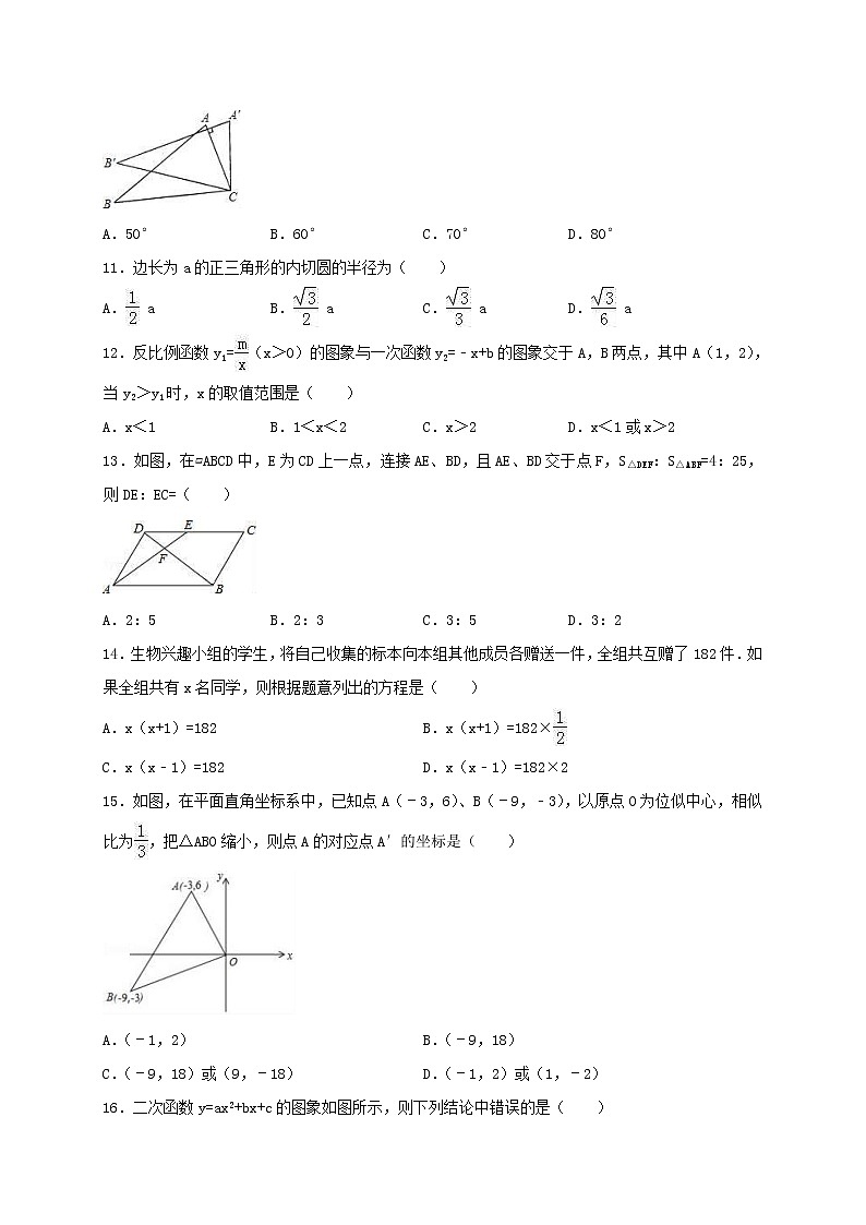 人教版数学九年级上册期末复习试卷08（含答案）03