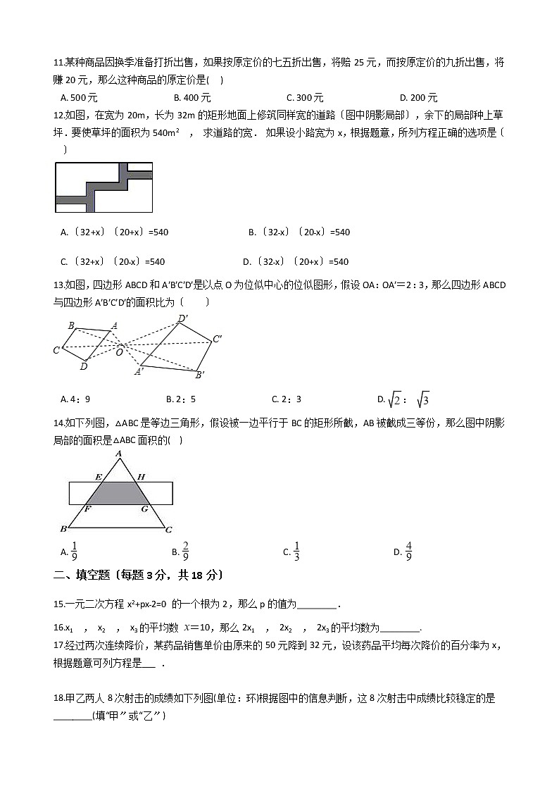 2021年河北省昌黎县九年级上学期数学期中考试试卷含答案第2页