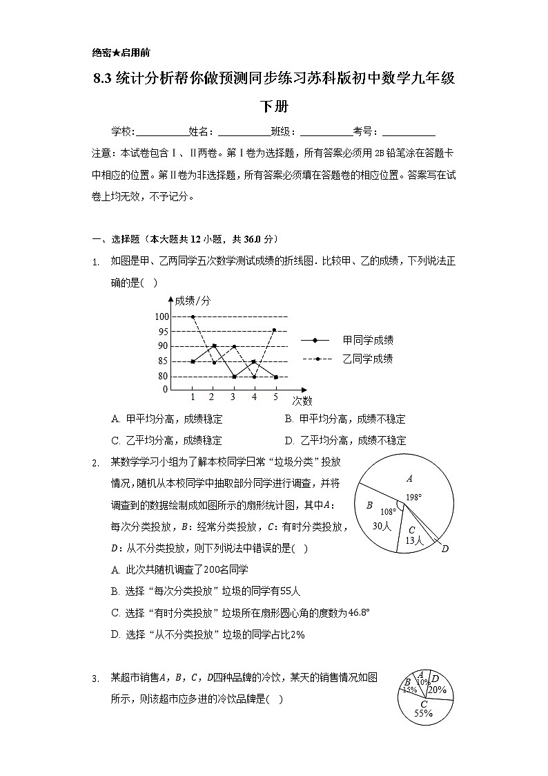 8.3统计分析帮你做预测   同步练习   苏科版初中数学九年级下册01