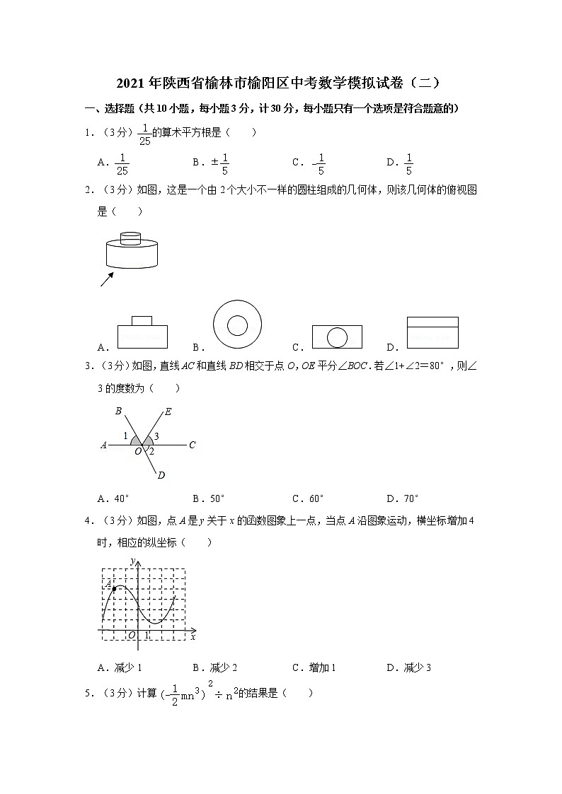 2021年陕西省榆林市榆阳区中考数学模拟试卷（二）解析版第1页