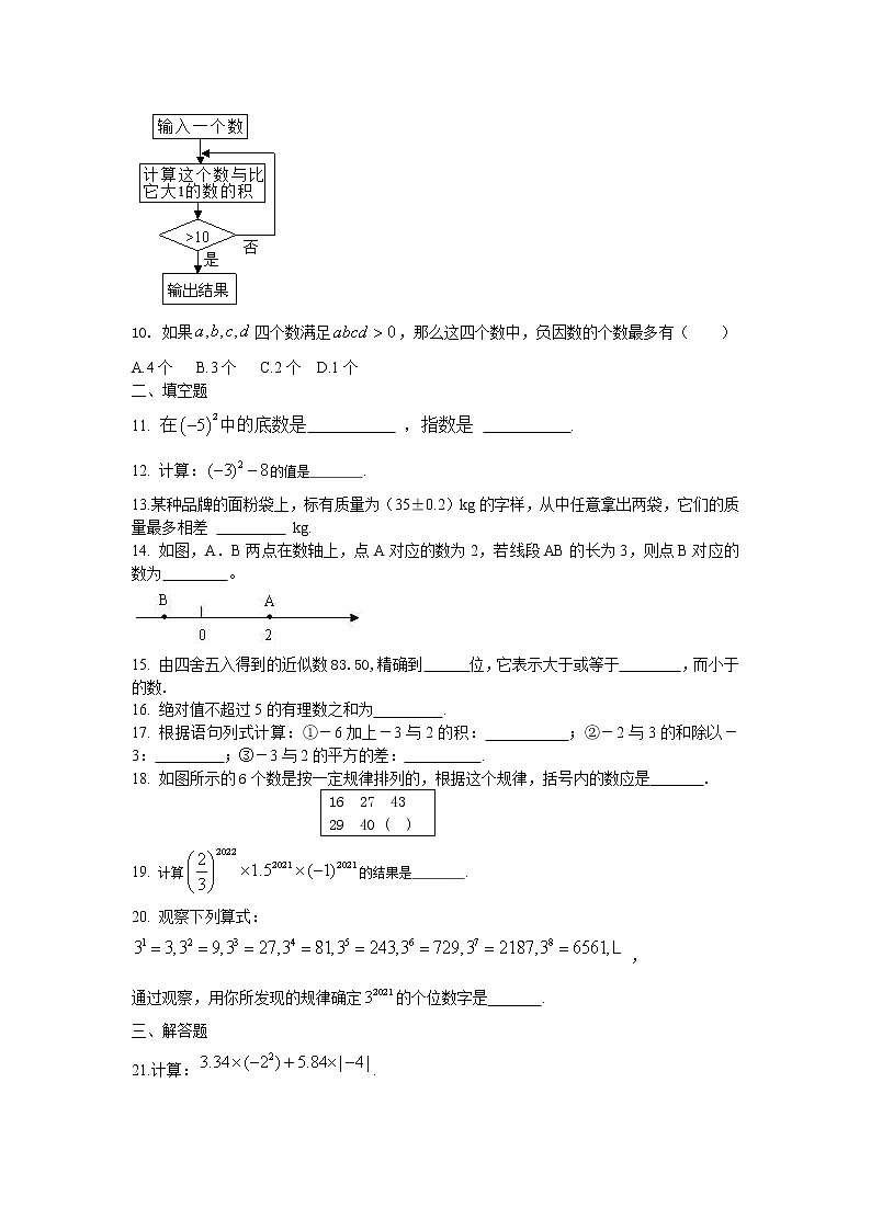 第2章 有理数的运算 水平测试 2021—2022学年浙教版七年级数学上册（word版含答案）第2页