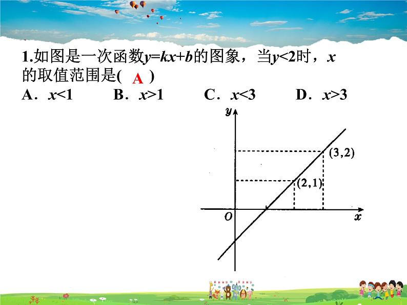 北师大版数学八年级下册  第二章 一元一次不等式与一元一次不等式组-5  一元一次不等式与一次函数  第2课时【教学课件】第2页