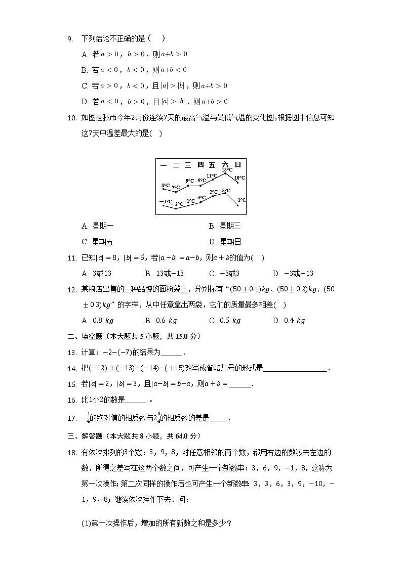 2.2有理数的减法  同步练习浙教版初中数学七年级上册02