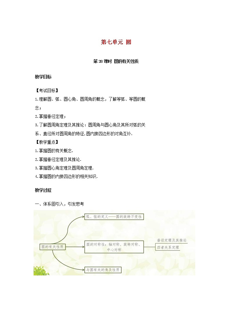 2022年中考数学复习第28课时《圆的有关性质》教案第1页