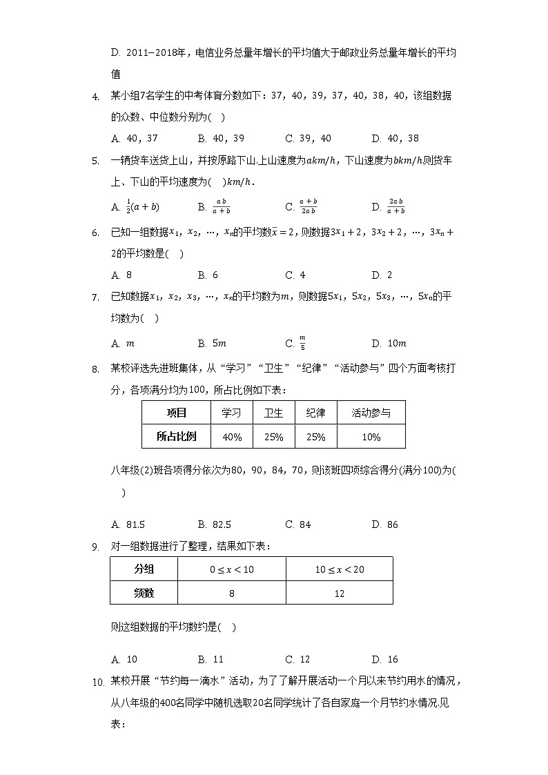 20.1.1平均数 同步练习   人教版初中数学八年级下册02