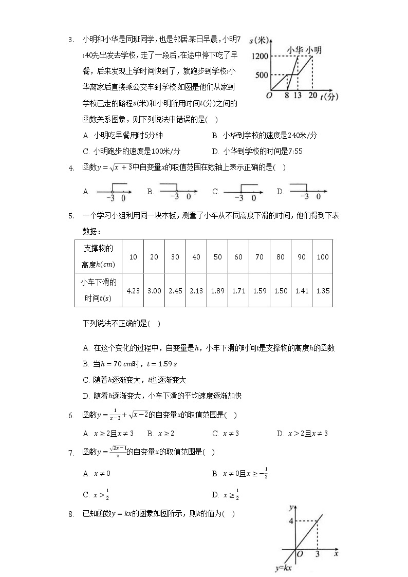 12.1函数 同步练习  沪科版初中数学八年级上册02