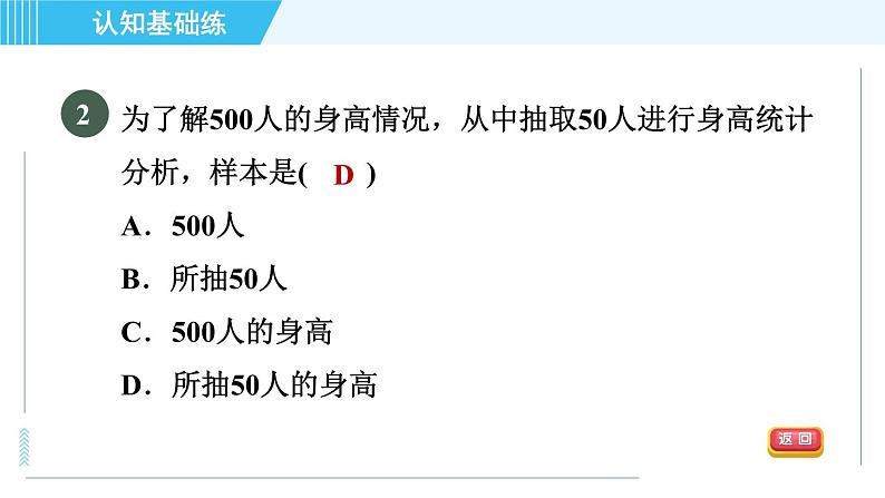 华师版九年级下册数学 第28章 28.1.1目标二 总体与样本的认识 习题课件第4页