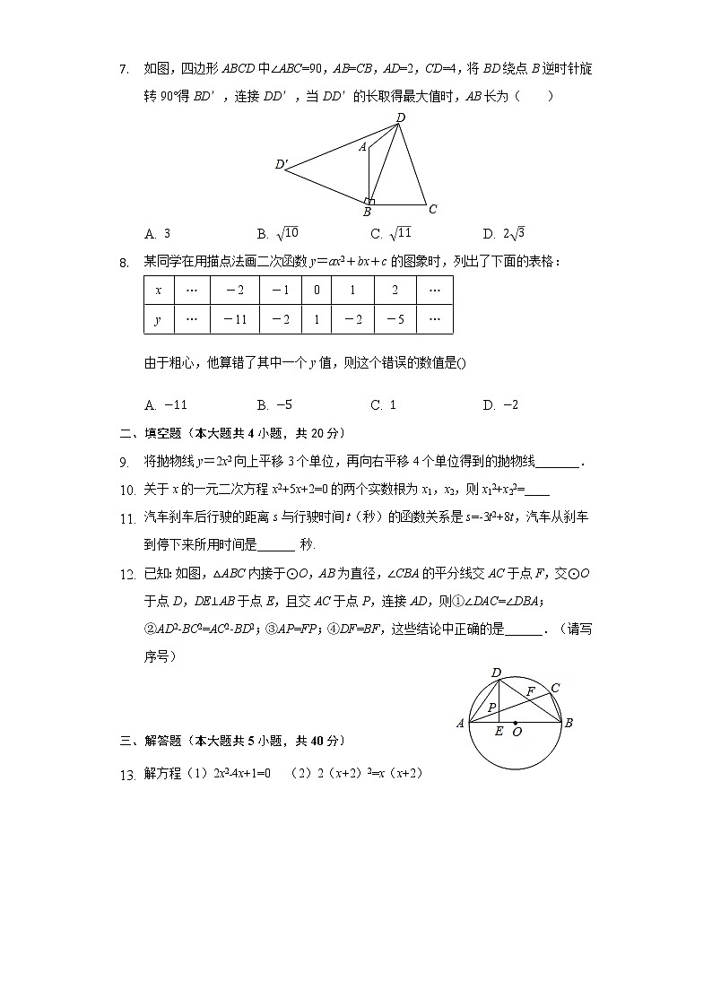 2021-2022学年人教版九年级上册数学期中复习卷（word版含答案）02