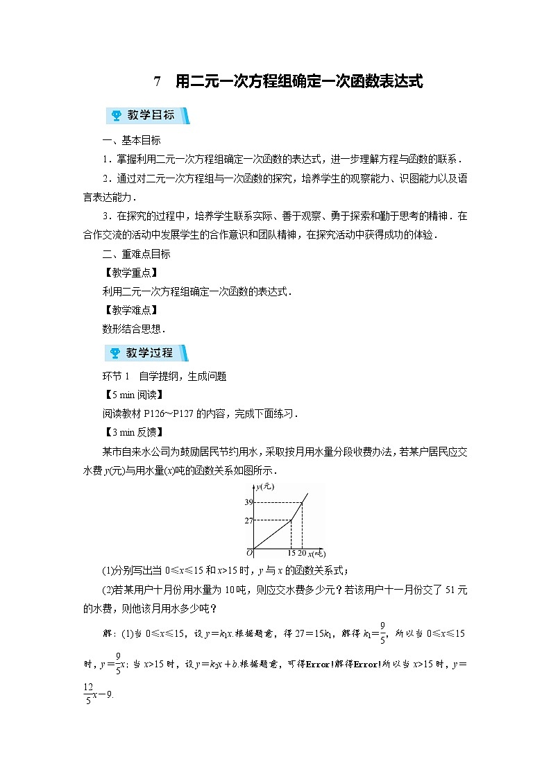 2021-2022学年度北师大版八年级数学上册教案 7　用二元一次方程组确定一次函数表达式（1课时）01