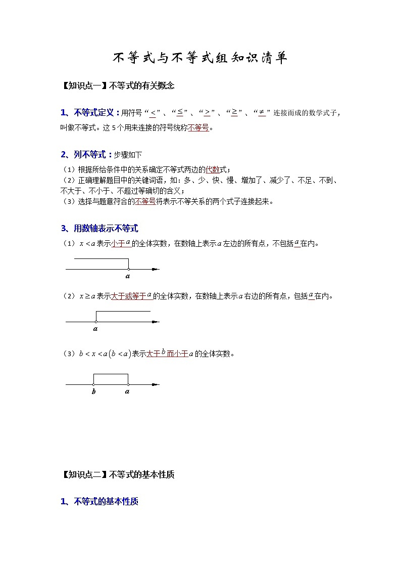 专题01 《不等式与不等式组》知识点一遍过期末复习2021-2022学年七年级下学期数学（人教版）（解析版）第1页