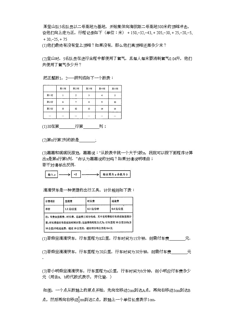 2021-2022学年吉林省四平市某校初一（上）期中考试数学试卷03