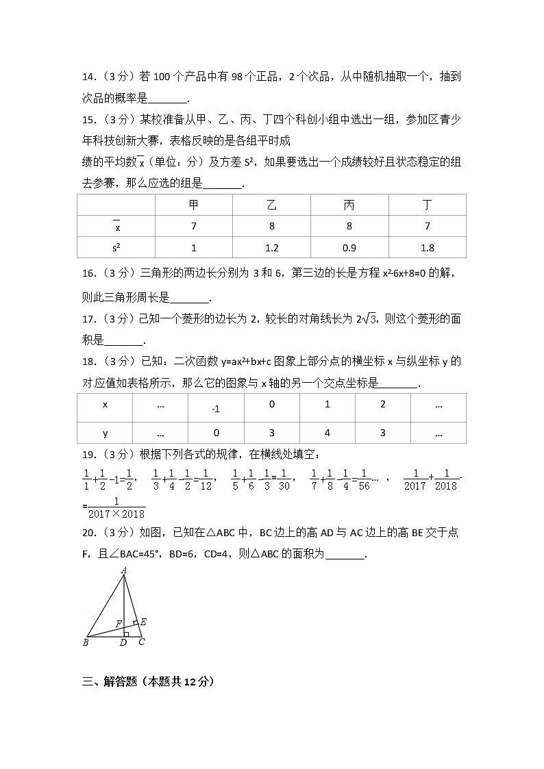 黔东南、黔南、黔西南2018年中考数学试题（含答案）03
