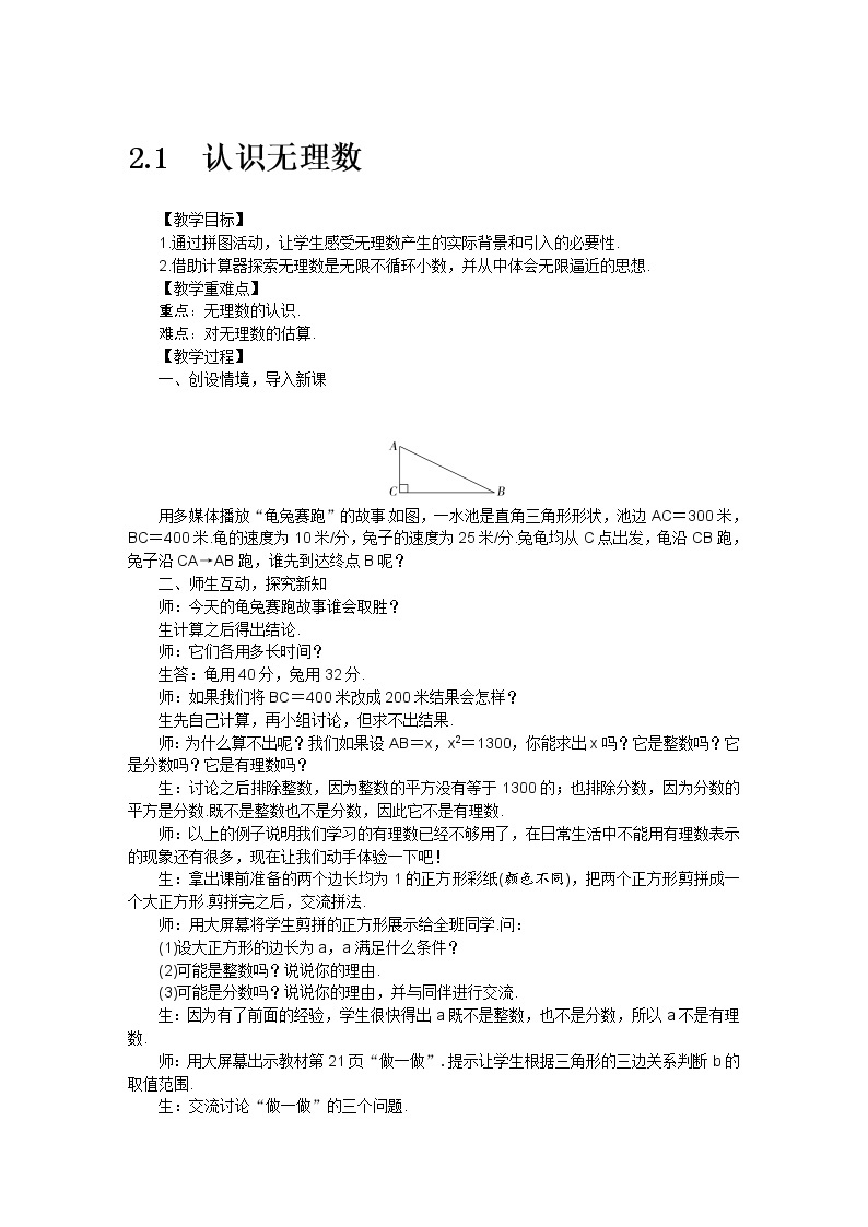 北师大版数学八年级上册 2.1认识无理数教案01