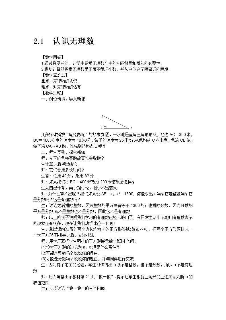 北师大版数学八年级上册 2.1认识无理数教案01
